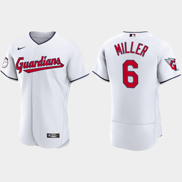Men's Cleveland Guardians #6 Owen Miller White Flex Base Stitched Jersey